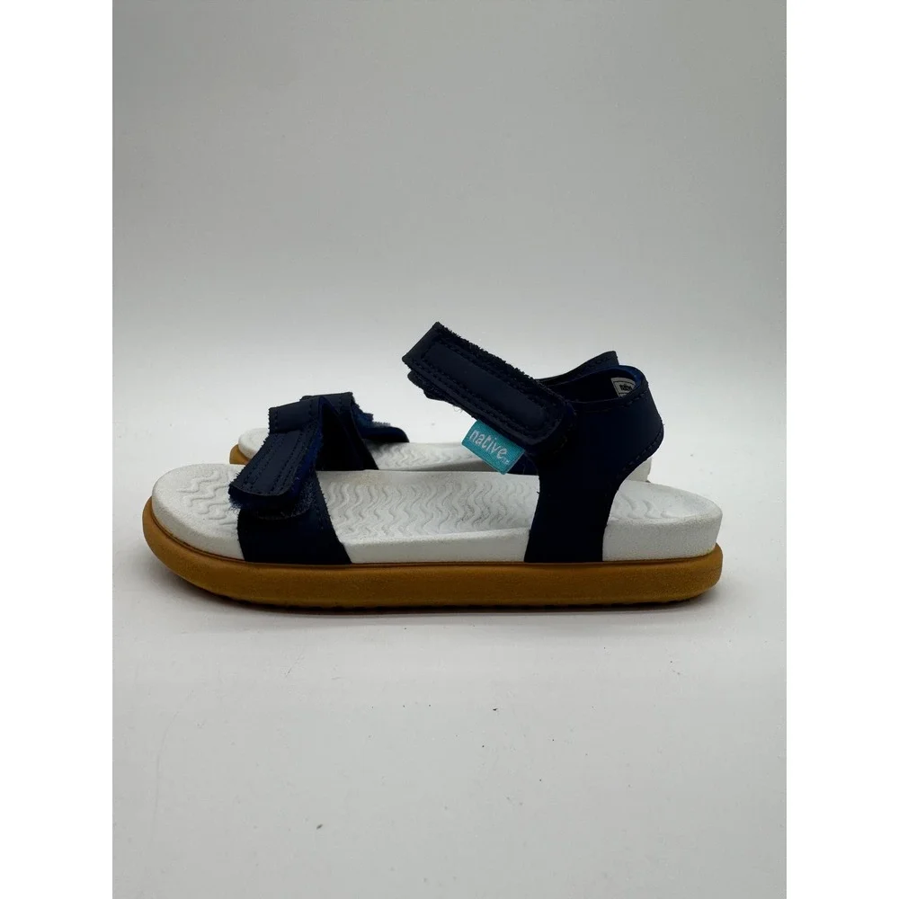 Native Kids Sandals Navy Blue White Tan Adjustable Strap US C8